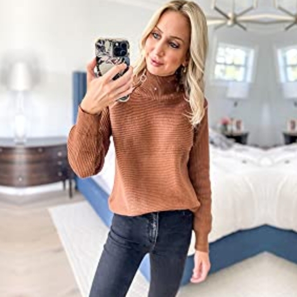 BTFBM Brown 1/4 Zip Ribbed Knit Turtleneck Sweater Size M - Picture 3 of 12